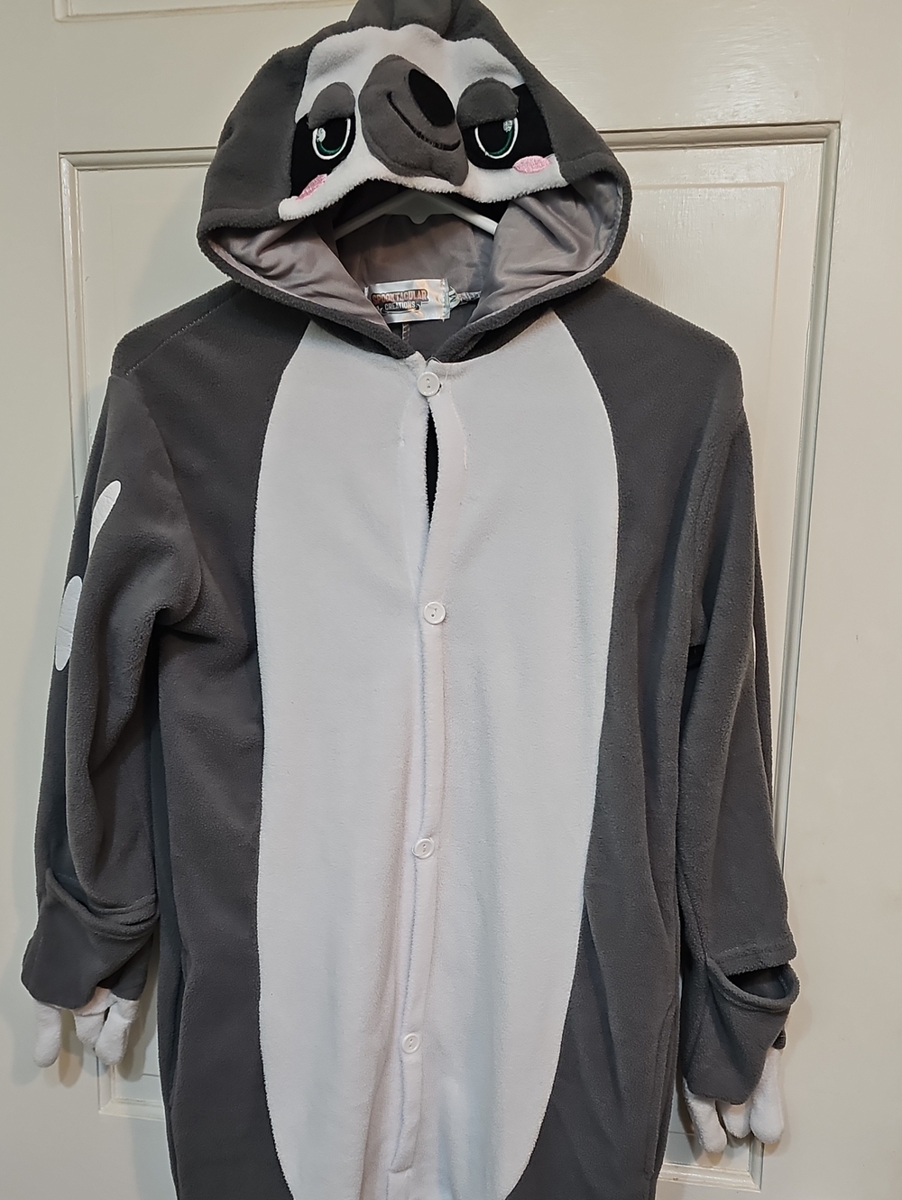 Grey & White Kids Sloth Hooded Costume Onesie